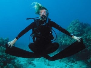 Sustainable diving - Scuba diver performing the 'Buddha Hovering' buoyancy control skill